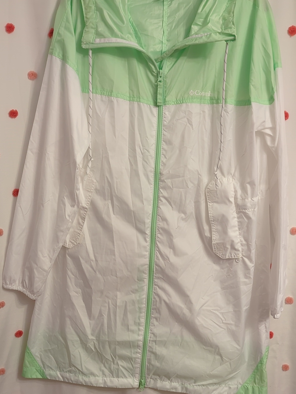 Columbia Mint Green and White Lightweight Hooded Trench